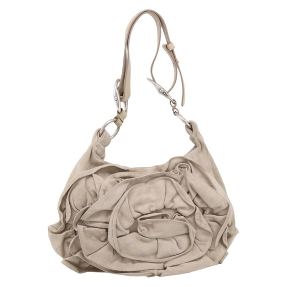 SAINT LAURENT Shoulder Bag Suede Gray Silver 112937 Auth 200947V