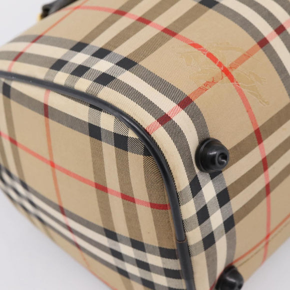Burberrys Nova Check Boston Bag Canvas Beige Gold Auth 200948