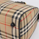 Burberrys Nova Check Boston Bag Canvas Beige Gold Auth 200948-15