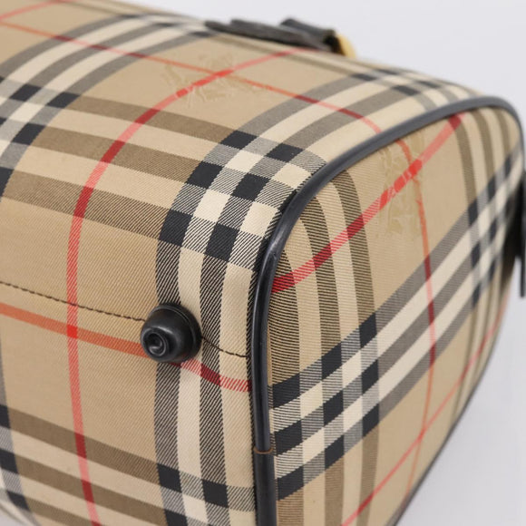 Burberrys Nova Check Boston Bag Canvas Beige Gold Auth 200948