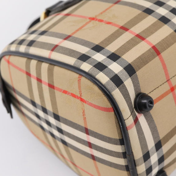 Burberrys Nova Check Boston Bag Canvas Beige Gold Auth 200948