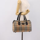 Burberrys Nova Check Boston Bag Canvas Beige Gold Auth 200948-19
