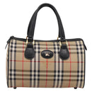 Burberrys Nova Check Boston Bag Canvas Beige Gold Auth 200948-13