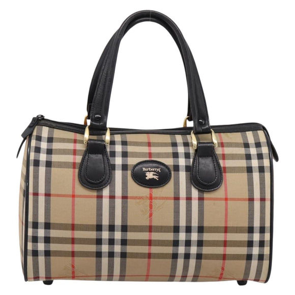 Burberrys Nova Check Boston Bag Canvas Beige Gold Auth 200948