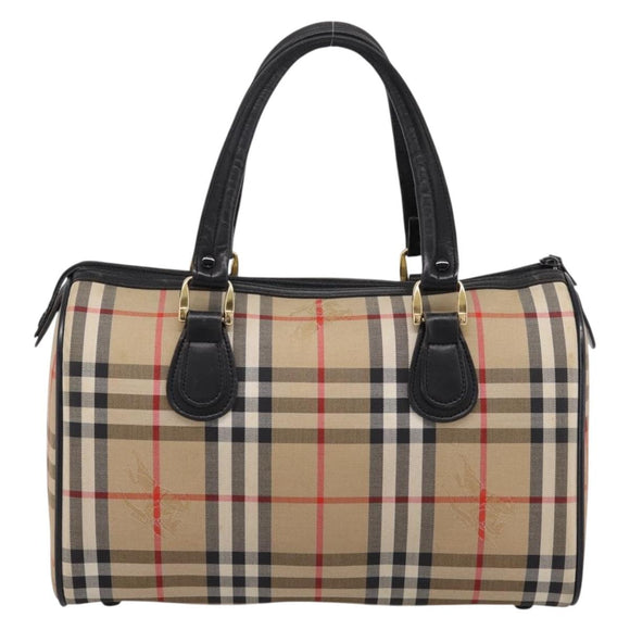 Burberrys Nova Check Boston Bag Canvas Beige Gold Auth 200948
