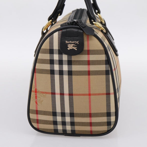 Burberrys Nova Check Boston Bag Canvas Beige Gold Auth 200948
