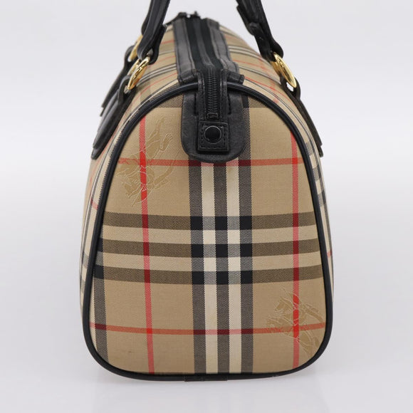 Burberrys Nova Check Boston Bag Canvas Beige Gold Auth 200948