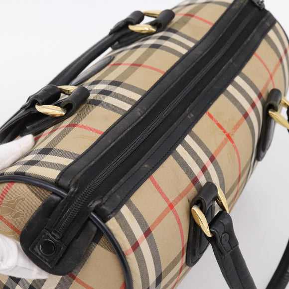 Burberrys Nova Check Boston Bag Canvas Beige Gold Auth 200948