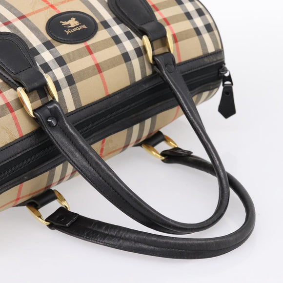 Burberrys Nova Check Boston Bag Canvas Beige Gold Auth 200948