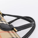 Burberrys Nova Check Boston Bag Canvas Beige Gold Auth 200948-8