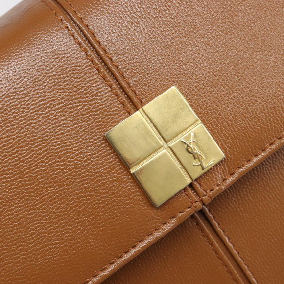 SAINT LAURENT Hand Bag Leather Beige Gold Auth 200950A