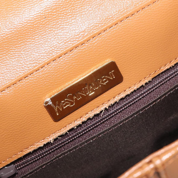 SAINT LAURENT Hand Bag Leather Beige Gold Auth 200950A