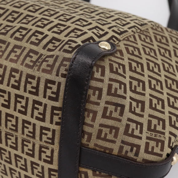 FENDI Zucchino Canvas Tote Bag Beige Gold Auth 200951V