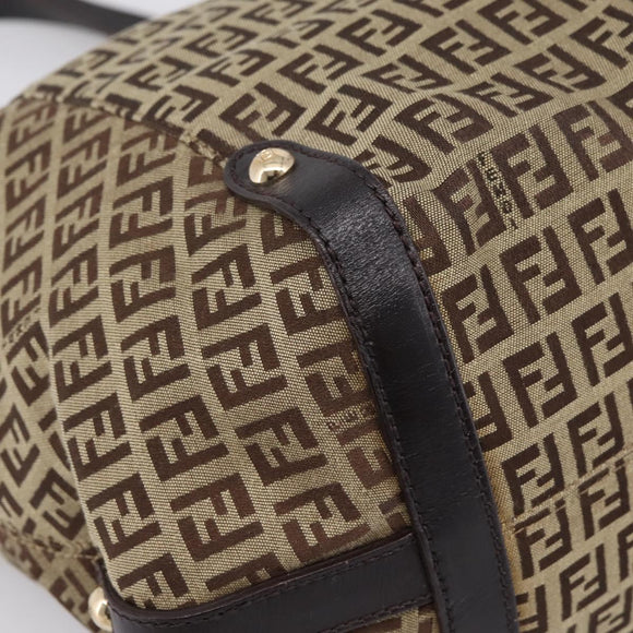 FENDI Zucchino Canvas Tote Bag Beige Gold Auth 200951V