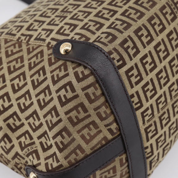 FENDI Zucchino Canvas Tote Bag Beige Gold Auth 200951V