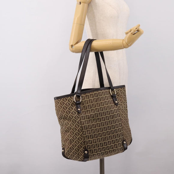 FENDI Zucchino Canvas Tote Bag Beige Gold Auth 200951V