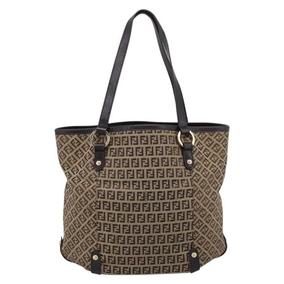 FENDI Zucchino Canvas Tote Bag Beige Gold Auth 200951V