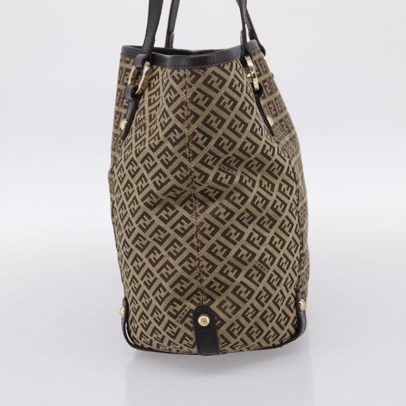 FENDI Zucchino Canvas Tote Bag Beige Gold Auth 200951V