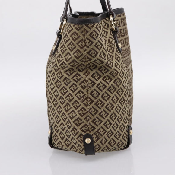 FENDI Zucchino Canvas Tote Bag Beige Gold Auth 200951V