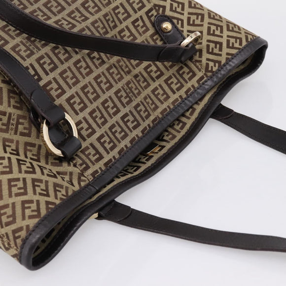 FENDI Zucchino Canvas Tote Bag Beige Gold Auth 200951V
