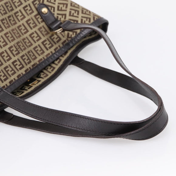 FENDI Zucchino Canvas Tote Bag Beige Gold Auth 200951V