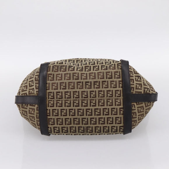 FENDI Zucchino Canvas Tote Bag Beige Gold Auth 200951V