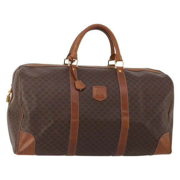 CELINE Macadam Canvas Boston Bag PVC Leather Brown Gold Auth 200952