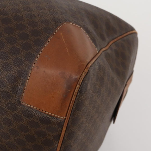 CELINE Macadam Canvas Boston Bag PVC Leather Brown Gold Auth 200952