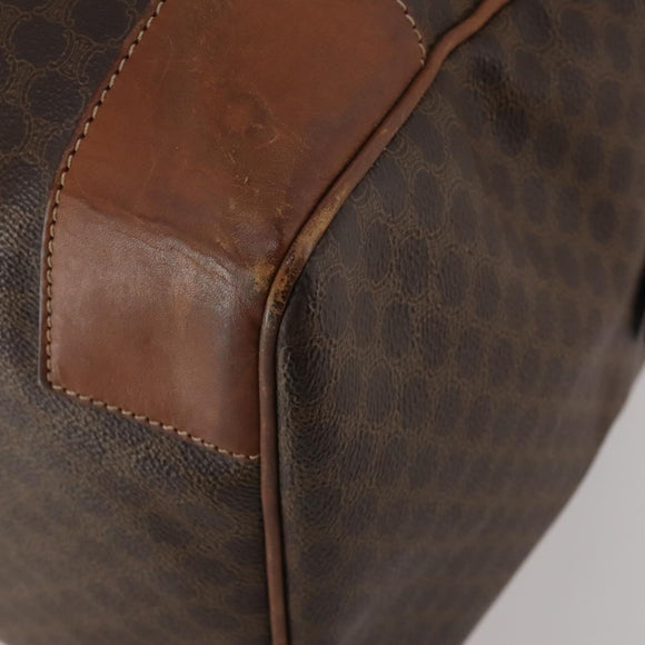 CELINE Macadam Canvas Boston Bag PVC Leather Brown Gold Auth 200952