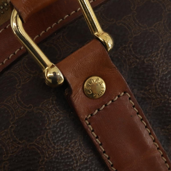 CELINE Macadam Canvas Boston Bag PVC Leather Brown Gold Auth 200952