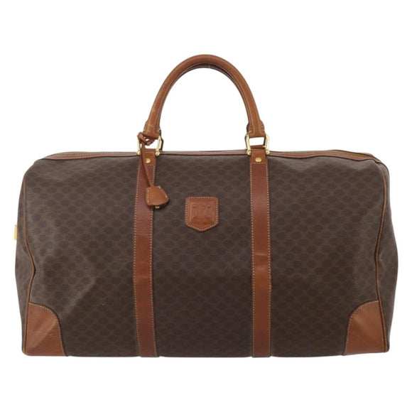 CELINE Macadam Canvas Boston Bag PVC Leather Brown Gold Auth 200952
