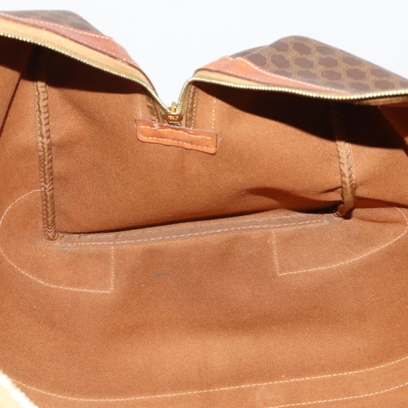CELINE Macadam Canvas Boston Bag PVC Leather Brown Gold Auth 200952