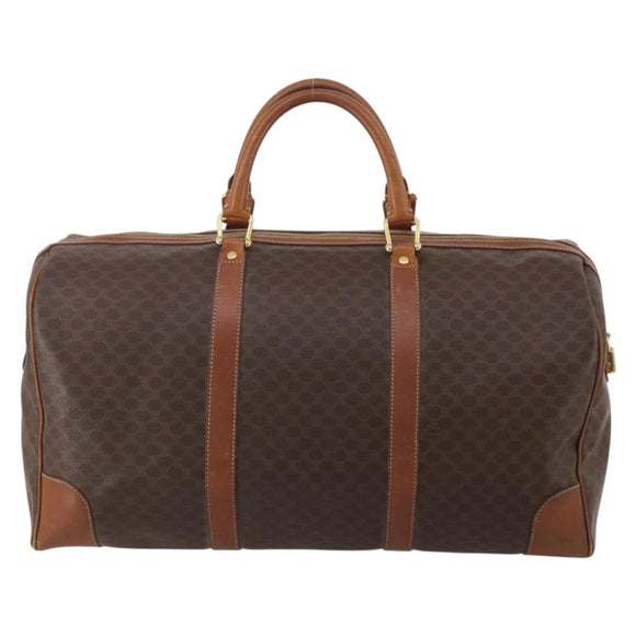 CELINE Macadam Canvas Boston Bag PVC Leather Brown Gold Auth 200952
