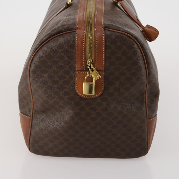 CELINE Macadam Canvas Boston Bag PVC Leather Brown Gold Auth 200952