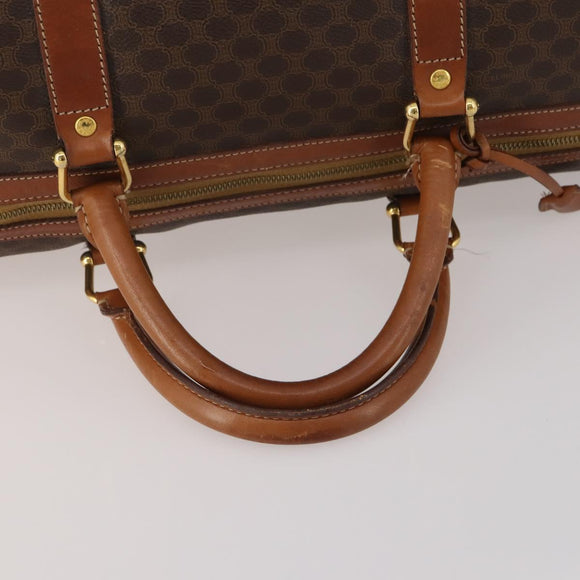 CELINE Macadam Canvas Boston Bag PVC Leather Brown Gold Auth 200952