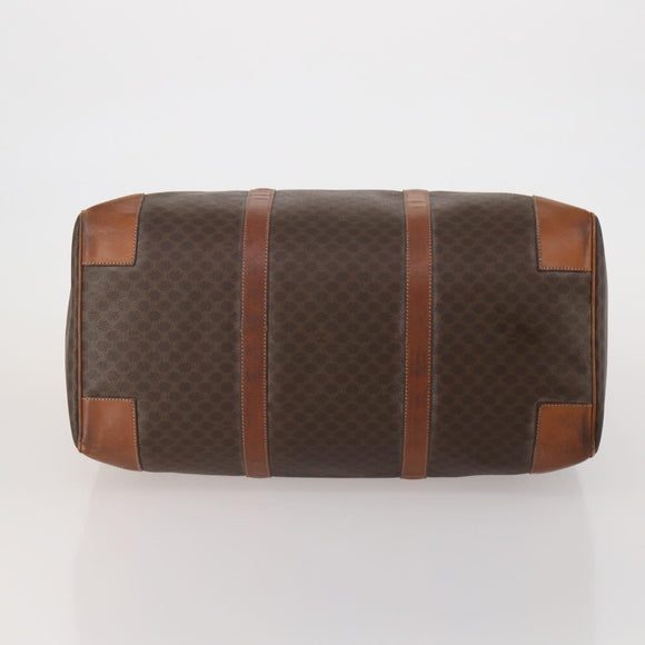 CELINE Macadam Canvas Boston Bag PVC Leather Brown Gold Auth 200952