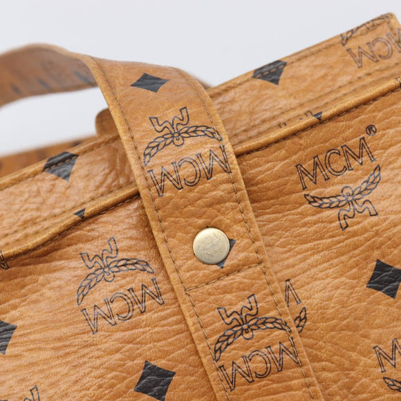 MCM Vicetos Logogram Tote Bag PVC Leather Brown Gold Auth 200953