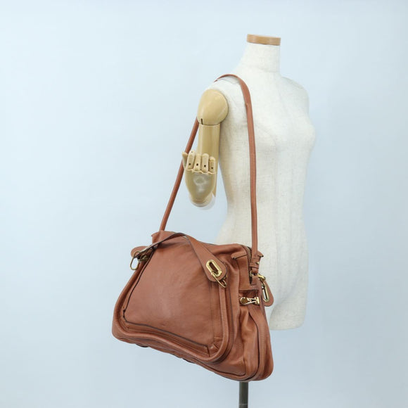 Chloe Paraty Hand Bag Leather 2way Brown Gold Auth 200955V