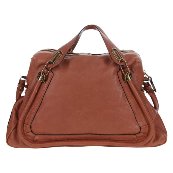 Chloe Paraty Hand Bag Leather 2way Brown Gold Auth 200955V
