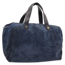 LOEWE Hand Bag Suede Navy Gold Auth 200957-1