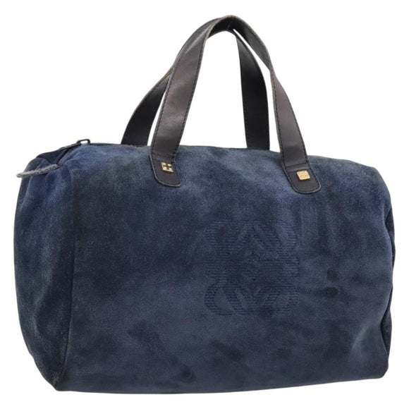 LOEWE Hand Bag Suede Navy Gold Auth 200957