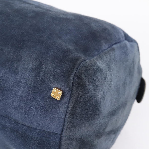 LOEWE Hand Bag Suede Navy Gold Auth 200957
