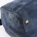 LOEWE Hand Bag Suede Navy Gold Auth 200957-14