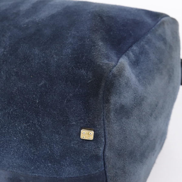 LOEWE Hand Bag Suede Navy Gold Auth 200957