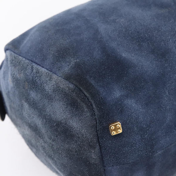 LOEWE Hand Bag Suede Navy Gold Auth 200957