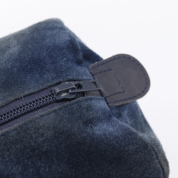 LOEWE Hand Bag Suede Navy Gold Auth 200957