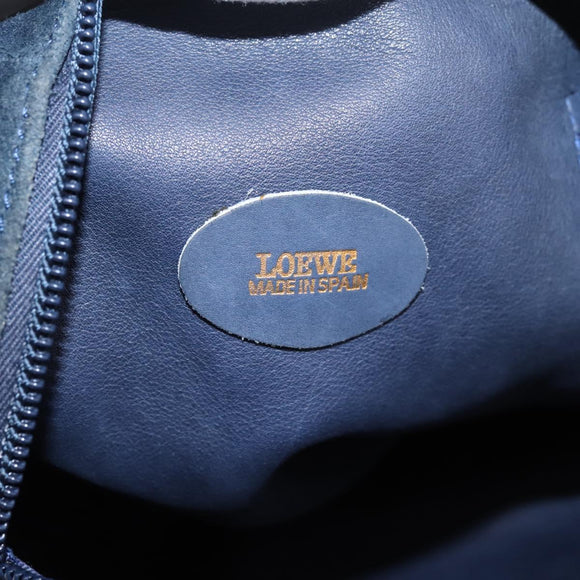 LOEWE Hand Bag Suede Navy Gold Auth 200957