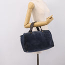 LOEWE Hand Bag Suede Navy Gold Auth 200957-19