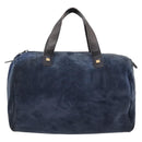 LOEWE Hand Bag Suede Navy Gold Auth 200957-13