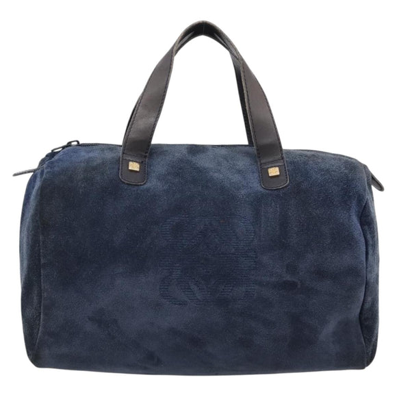 LOEWE Hand Bag Suede Navy Gold Auth 200957